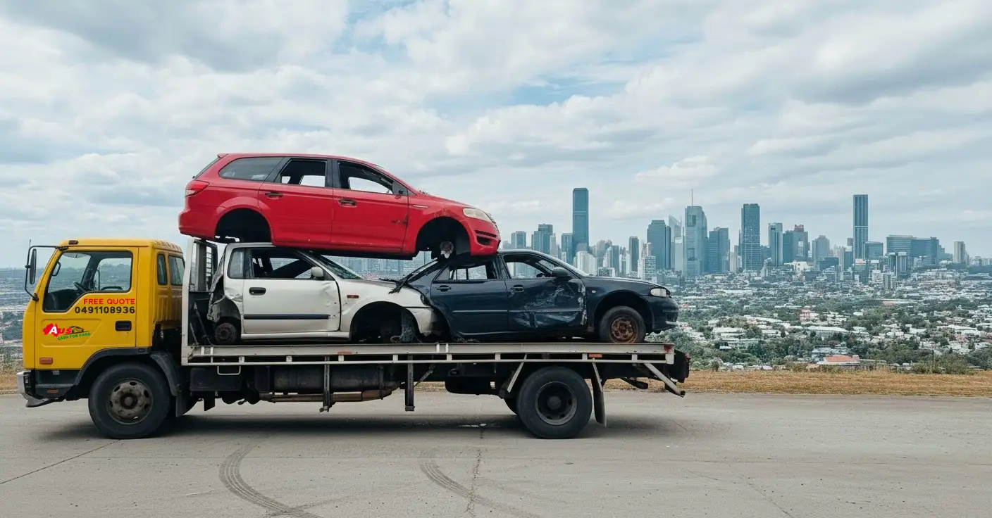 Truck carrying old, junk, scrap cars in Brisbane