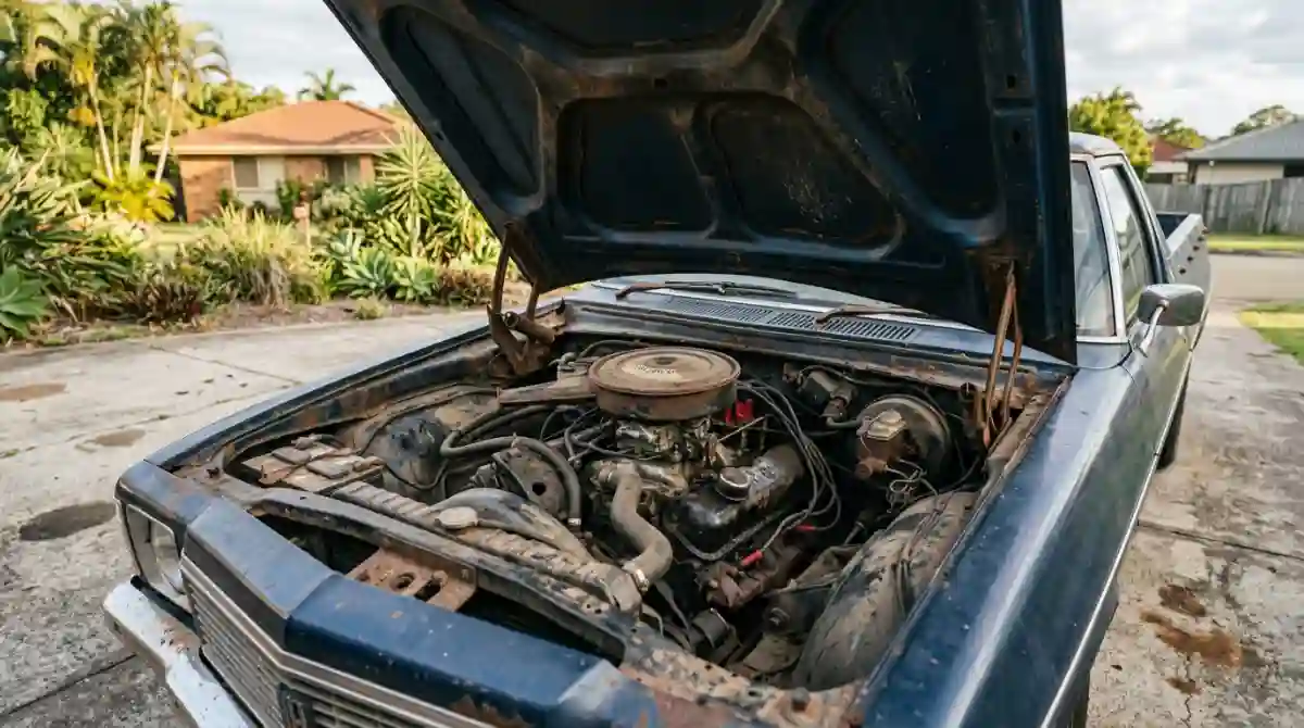 Car bonnet open in driveway